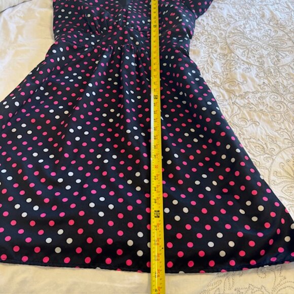 NY Collec Womens Midi Dress White Pink Black Polka Dot Plus Sz  3X V-neck Belted - Picture 8 of 11